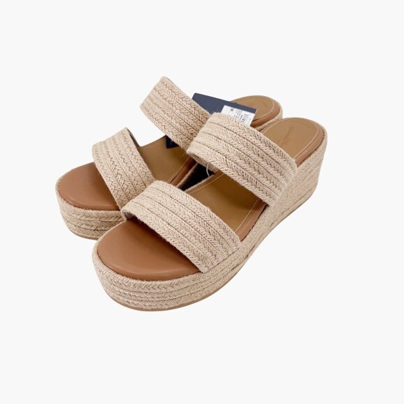 NEW Universal Thread Kayli Jute Two Band Wedge Heels - Tan - Picture 2 of 11